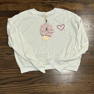 NWT Happily Grey White Sweatshirt with Heart Embroidery